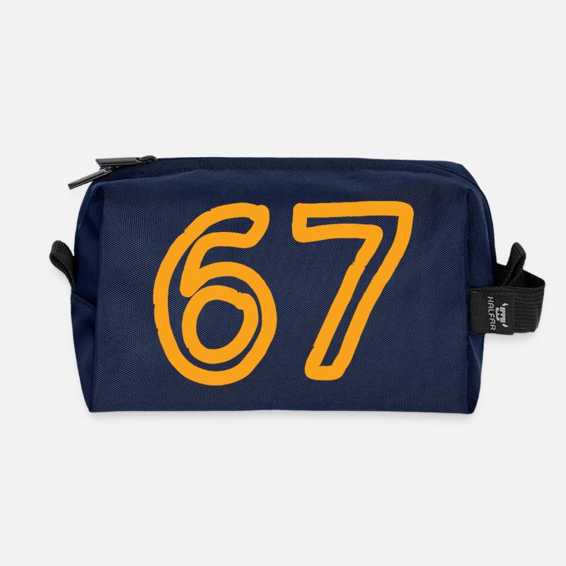 Nummer 67 in orange - Recycelte Kulturtasche - Navy