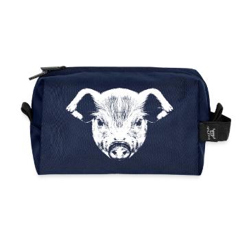 Schweinchen Grafik / Ferkel Weiß - Recycelte Kulturtasche - Navy - Vorne