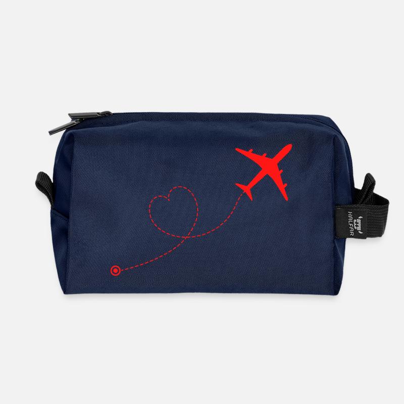 Liebe im Flug, Flugzeug und Herz - Recycelte Kulturtasche - Navy