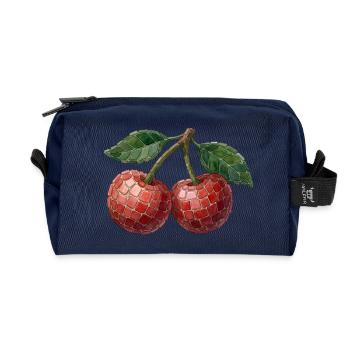 Cherry Mosaic - Artful Fruit Design - Recycled Toiletry Zip Bag - navy - Front