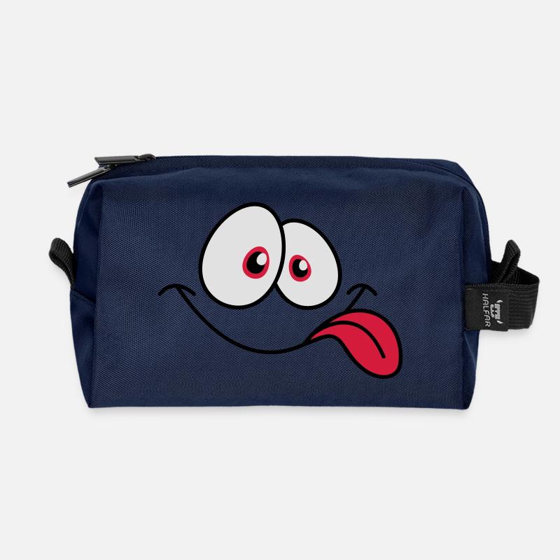 Lächelndes Comic Gesicht Cool Zunge Rausstrecken - Recycelte Kulturtasche - Navy