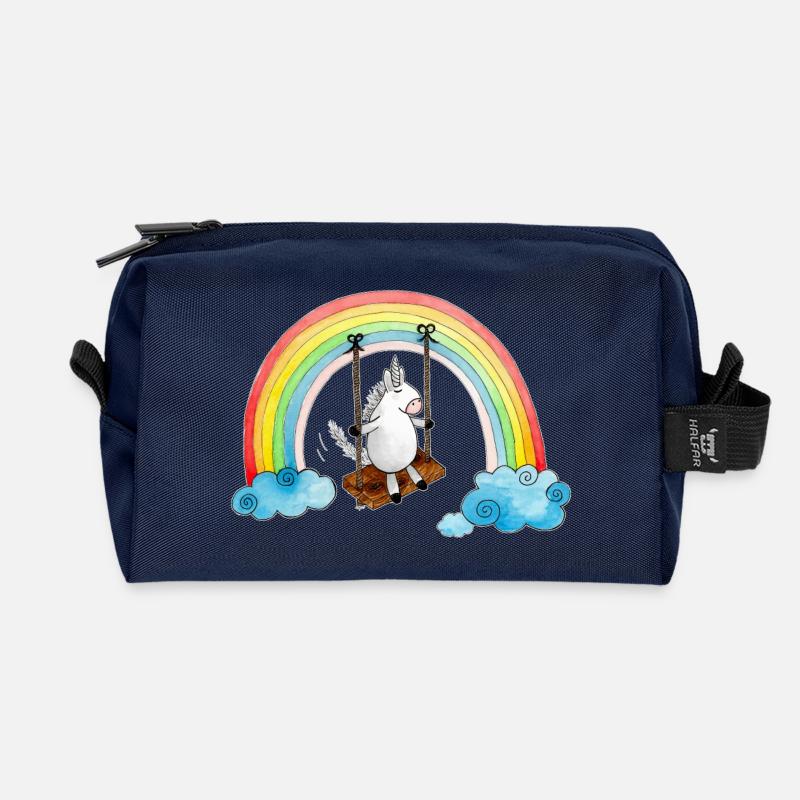 Swinging Unicorn - Recycled Toiletry Zip Bag - navy
