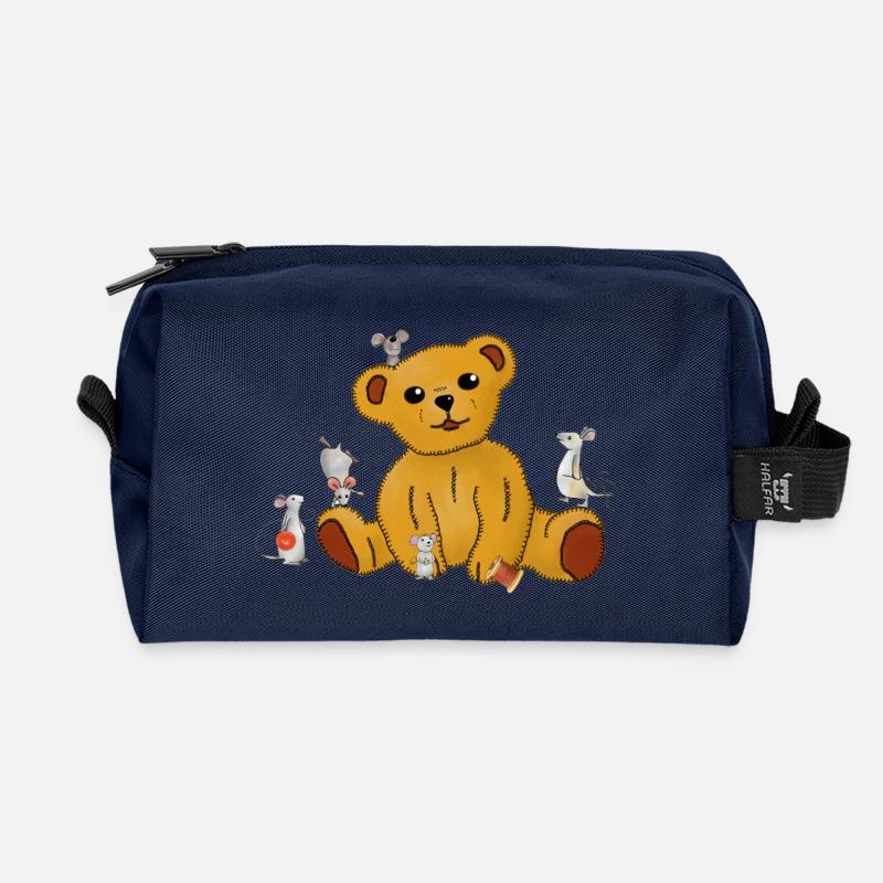 Mäuse nähen Teddy - Recycelte Kulturtasche - Navy