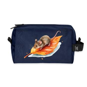 Mouse on Autumn Leaf Watercolor Motif - Recycled Toiletry Zip Bag - navy - Front