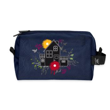 Modernes Haus mit Blumen – Stilvolles Design - Recycelte Kulturtasche - Navy - Vorne