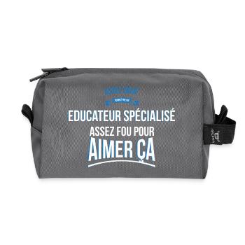 Educateur spécialisé doué fou cadeau homme - Trousse de toilette en tissu recyclé - anthracite - Devant