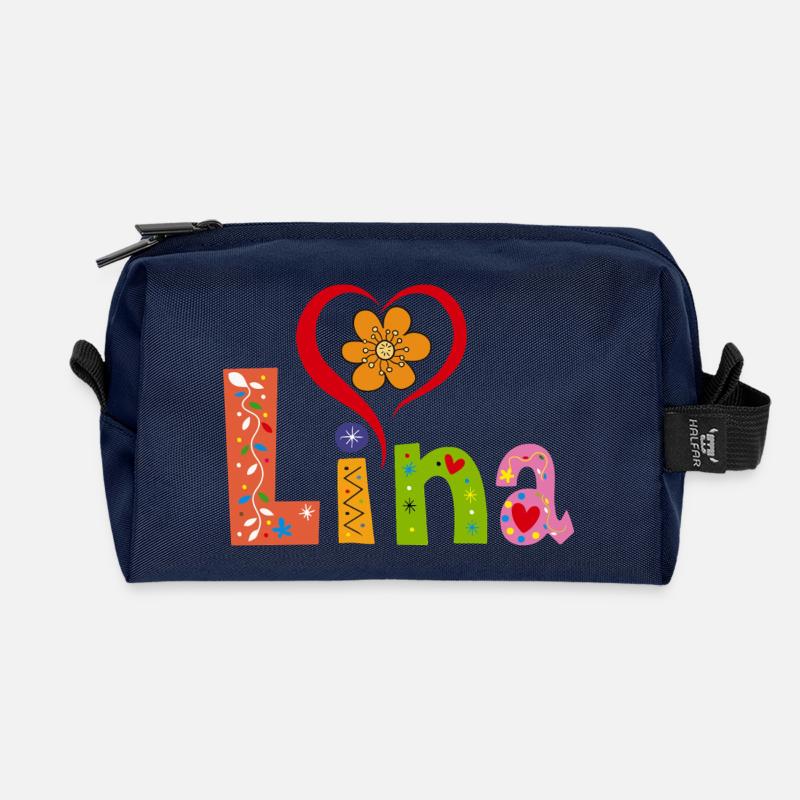 Lina Name Tee - Recycelte Kulturtasche - Navy