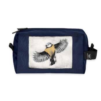 Bird in Flight - Hand Carved Printable - Recycled Toiletry Zip Bag - navy - Front