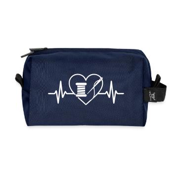 Sewing Spool Heart Seamstress - Recycled Toiletry Zip Bag - navy - Front