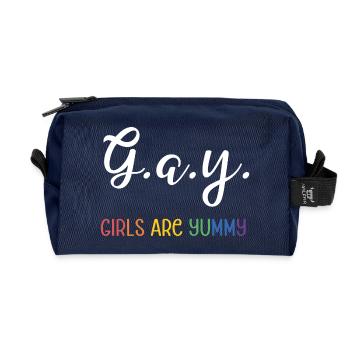 LGBT Pride Month - G.A.Y - Girls are yummy - Recycled Toiletry Zip Bag - navy - Front