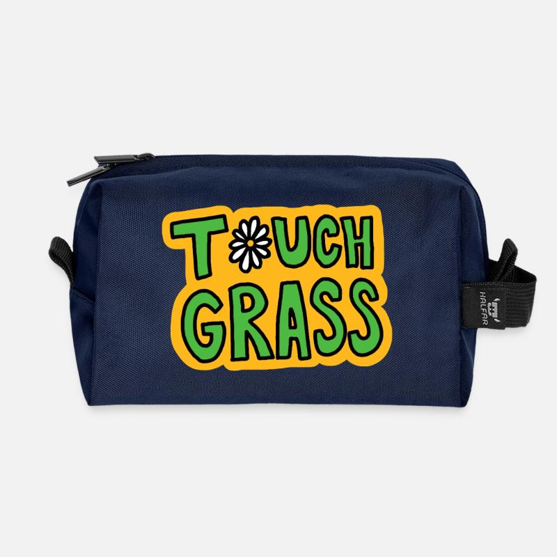Retro "Touch Grass" Gänseblümchen - Recycelte Kulturtasche - Navy