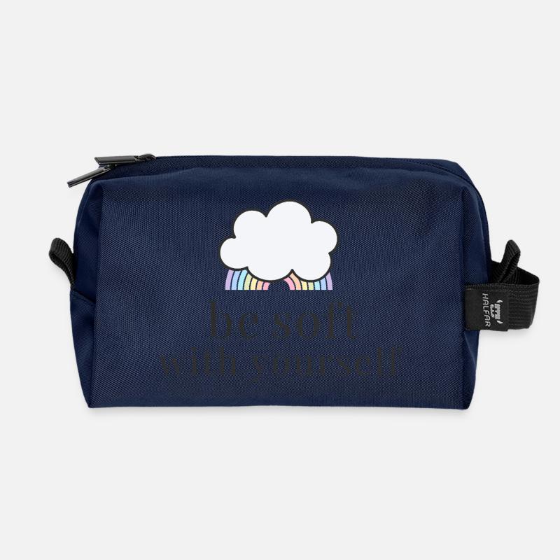 Be Soft With Yourself Wolke mit Pastell Regenbogen - Recycelte Kulturtasche - Navy