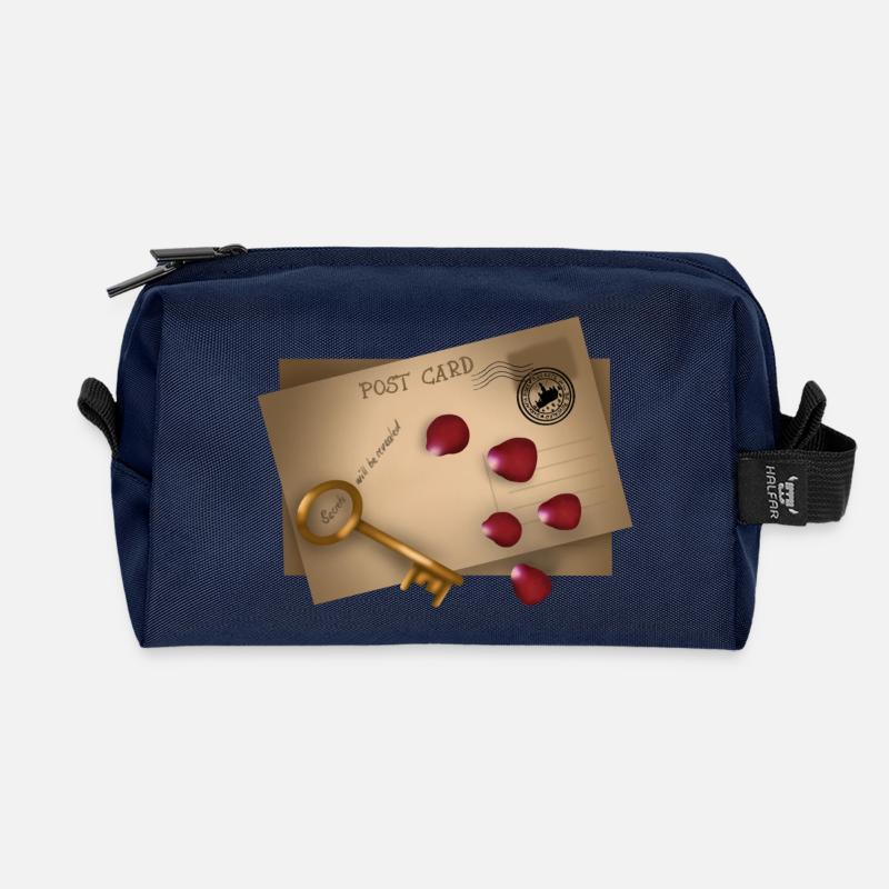 Post Card: Secrets will be released - Recycled Toiletry Zip Bag - navy