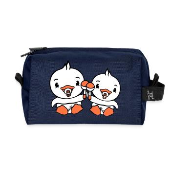 2 Enten Babies Baby Kinder Schnuller Windel Rassel - Recycelte Kulturtasche - Navy - Vorne