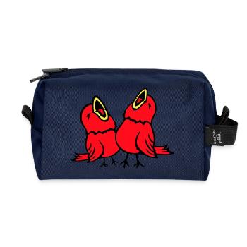 2 Budgies, Songbirds, Sparrows, Chirping Team - Recycled Toiletry Zip Bag - navy - Front