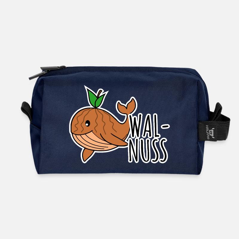 Walnuss - Halb Wal halb Nuss schwimmt lustig herum - Recycelte Kulturtasche - Navy