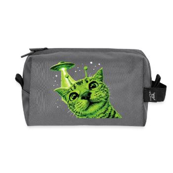 Alien Cat UFO - Recycled Toiletry Zip Bag - anthracite - Front