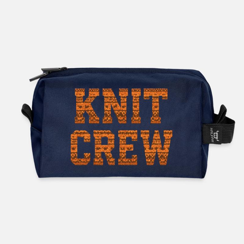 Knit Crew: Orangefarbener Stricktext - Recycelte Kulturtasche - Navy