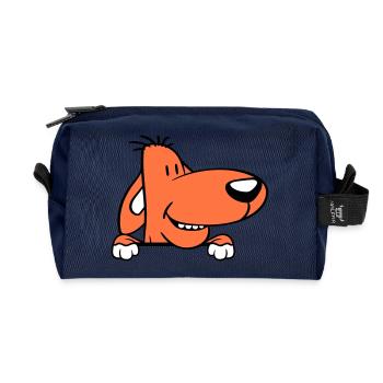 Hund Hinter Mauer Zaun Schild Guckt Lustig Frech - Recycelte Kulturtasche - Navy - Vorne