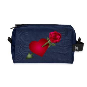 Rose rouge rencontre le cœur avec illustration de flèche - Trousse de toilette en tissu recyclé - marine - Devant