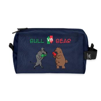 Bull vs. Ours, marché boursier, les stocks, idée cadeau - Trousse de toilette en tissu recyclé - marine - Devant