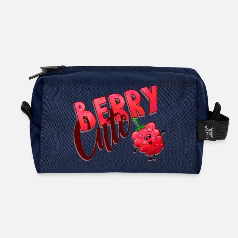 Berry Cute Raspberry - Recycled Toiletry Zip Bag - navy