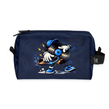 DJ Vinyl Record with Turntable – Urban Music Style - Recycled Toiletry Zip Bag - navy - Front