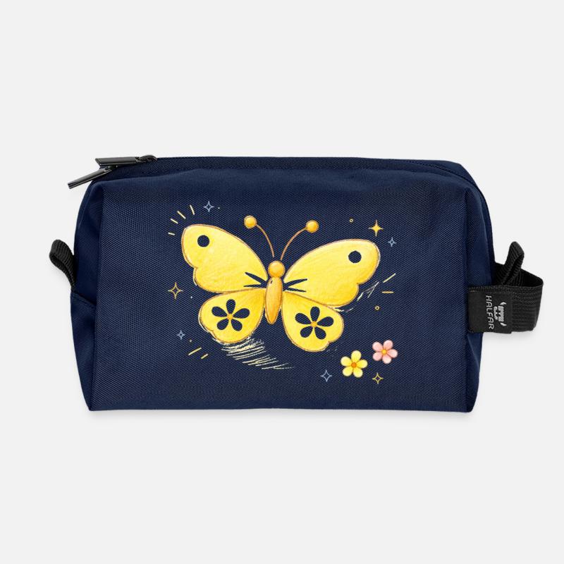 Butterfly yellow spring - Recycled Toiletry Zip Bag - navy
