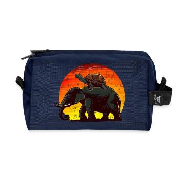 Elephant Turtle Sunset Design - Recycled Toiletry Zip Bag - navy - Front