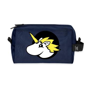 Unicorn Hole Page Funny Cute Comic Cartoon - Recycled Toiletry Zip Bag - navy - Front