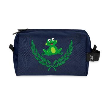 Frosch im grünen Lorbeerkranz – Herzlichen Glückwunsch - Recycelte Kulturtasche - Navy - Vorne