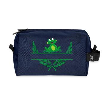Frog Laurel Wreath with Namespace - Recycled Toiletry Zip Bag - navy - Front