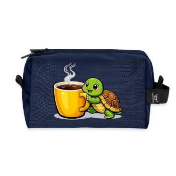 Kaffeeturtle mit dampfendem Becher - Recycelte Kulturtasche - Navy - Vorne