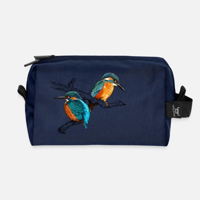 zwei Eisvögel - Recycelte Kulturtasche - Navy