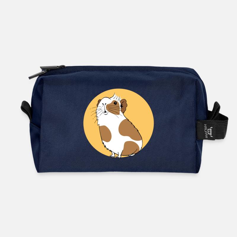 curious guinea pig yellow background - Recycled Toiletry Zip Bag - navy