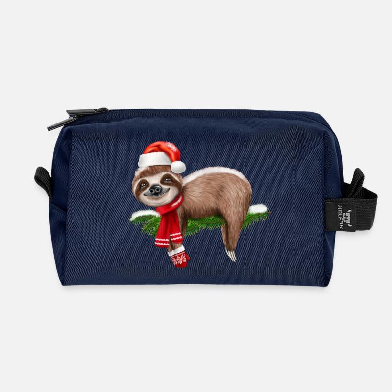 Faultier Weihnachten Weihnachtsbaum - Recycelte Kulturtasche - Navy