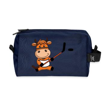 Cute Cow Hockey Player - Recycled Toiletry Zip Bag - navy - Front