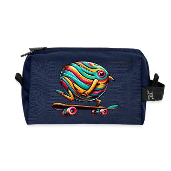 Oeuf de Pâques Skateboard poussin, oiseau patineur - Trousse de toilette en tissu recyclé - marine - Devant