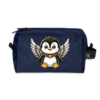 Conception de bande dessinée mignon pingouin ange - Trousse de toilette en tissu recyclé - marine - Devant