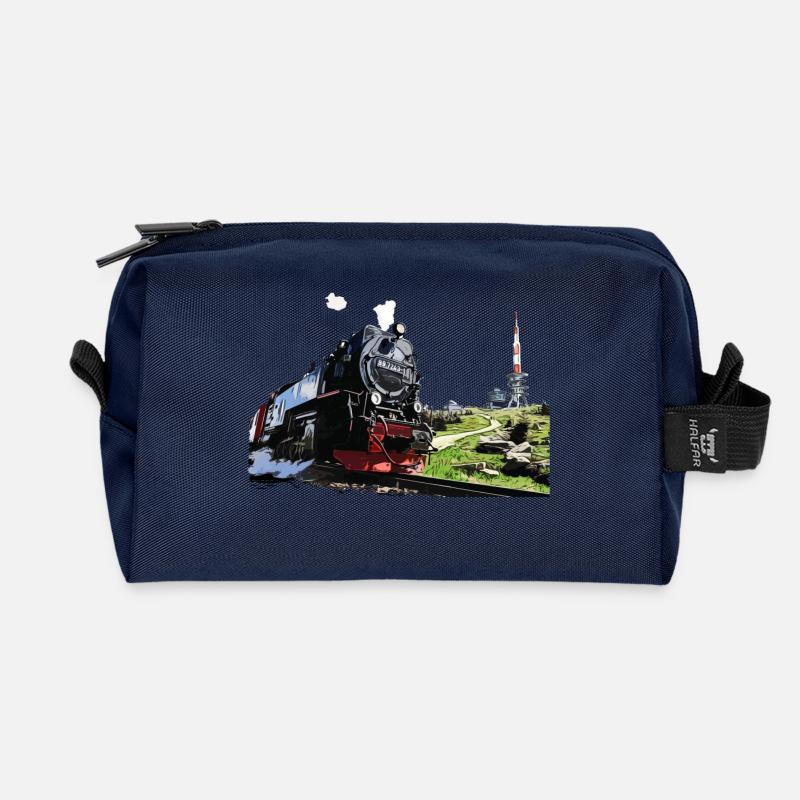 Dampflok am Brocken im Harz - Recycelte Kulturtasche - Navy