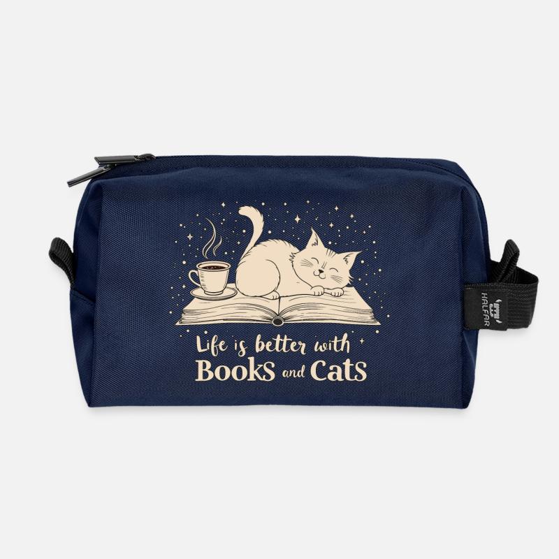 BÜCHER UND KATZEN - Recycelte Kulturtasche - Navy