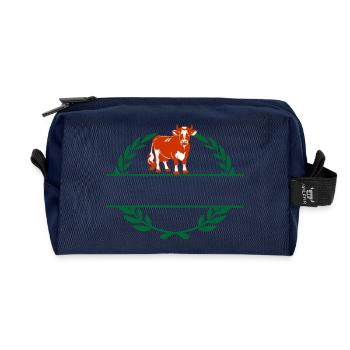 Vache rouge et blanche avec son propre texte - Trousse de toilette en tissu recyclé - marine - Devant