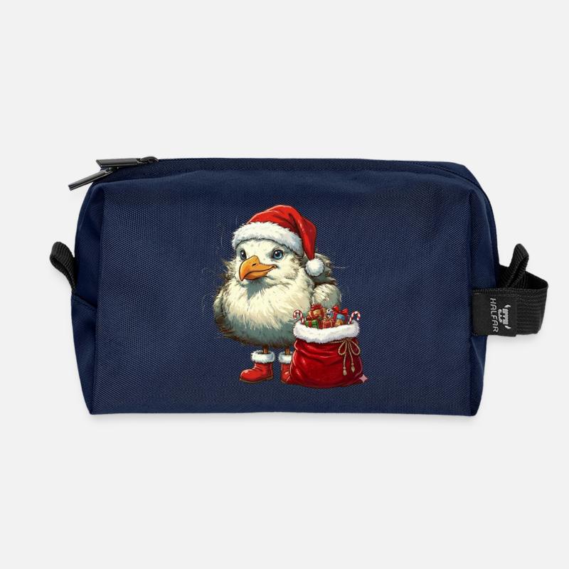 Weihnachten - Möwe im Weihnachtsoutfit - Recycelte Kulturtasche - Navy