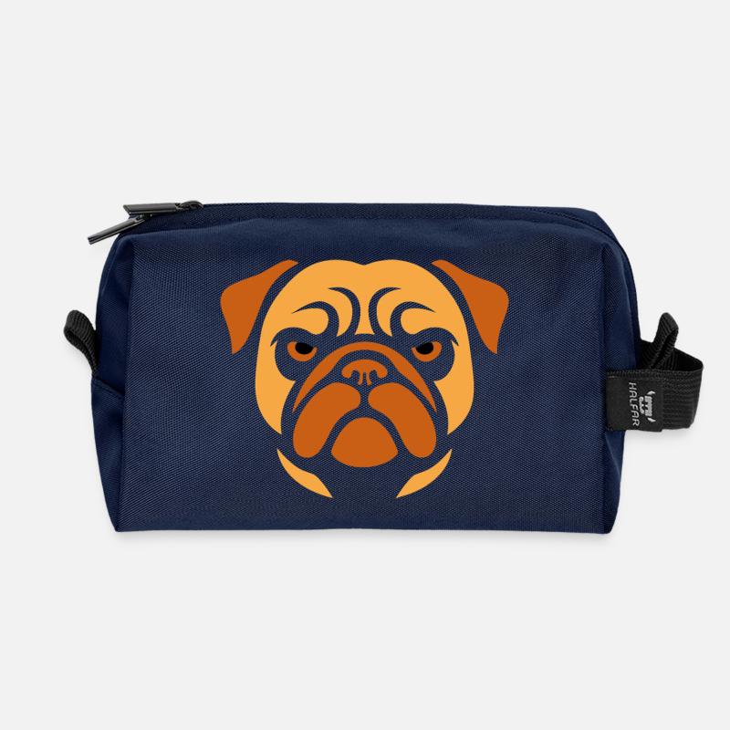 Mops , Hundekopf - Recycelte Kulturtasche - Navy