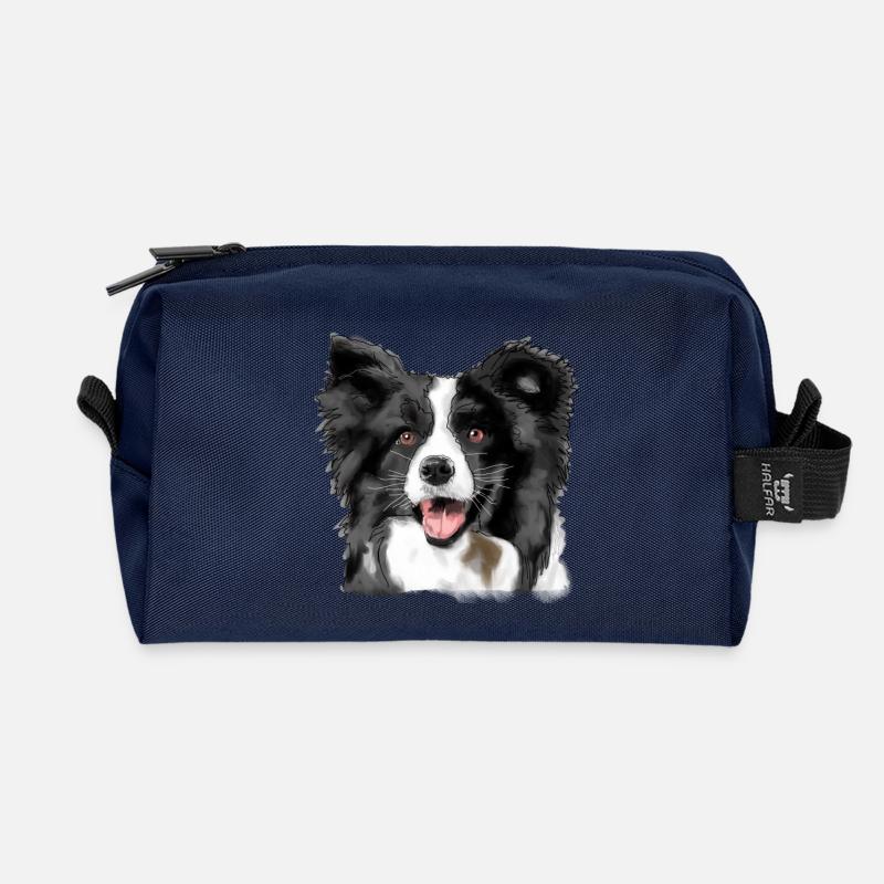 Border Collie - Recycelte Kulturtasche - Navy