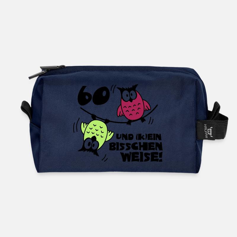 Geburtstag 60 und kein bisschen Weise, Eulen - Recycelte Kulturtasche - Navy