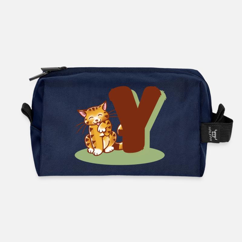 Katze Buchstabe Y - Recycelte Kulturtasche - Navy