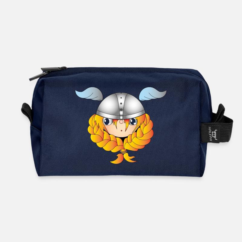 Viking-Mädchen mit Helm und Flammenzopf - Recycelte Kulturtasche - Navy