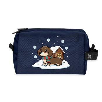 Dachshund in the snow - Recycled Toiletry Zip Bag - navy - Front