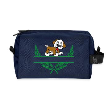 Doggie Laurel Wreath with Namespace - Recycled Toiletry Zip Bag - navy - Front
